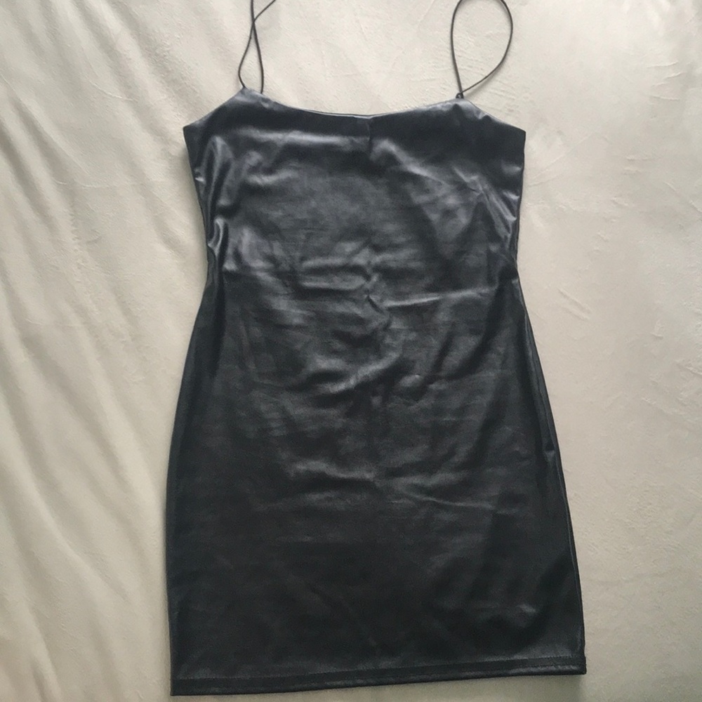 Pretty Little Thing black pleather body con dress